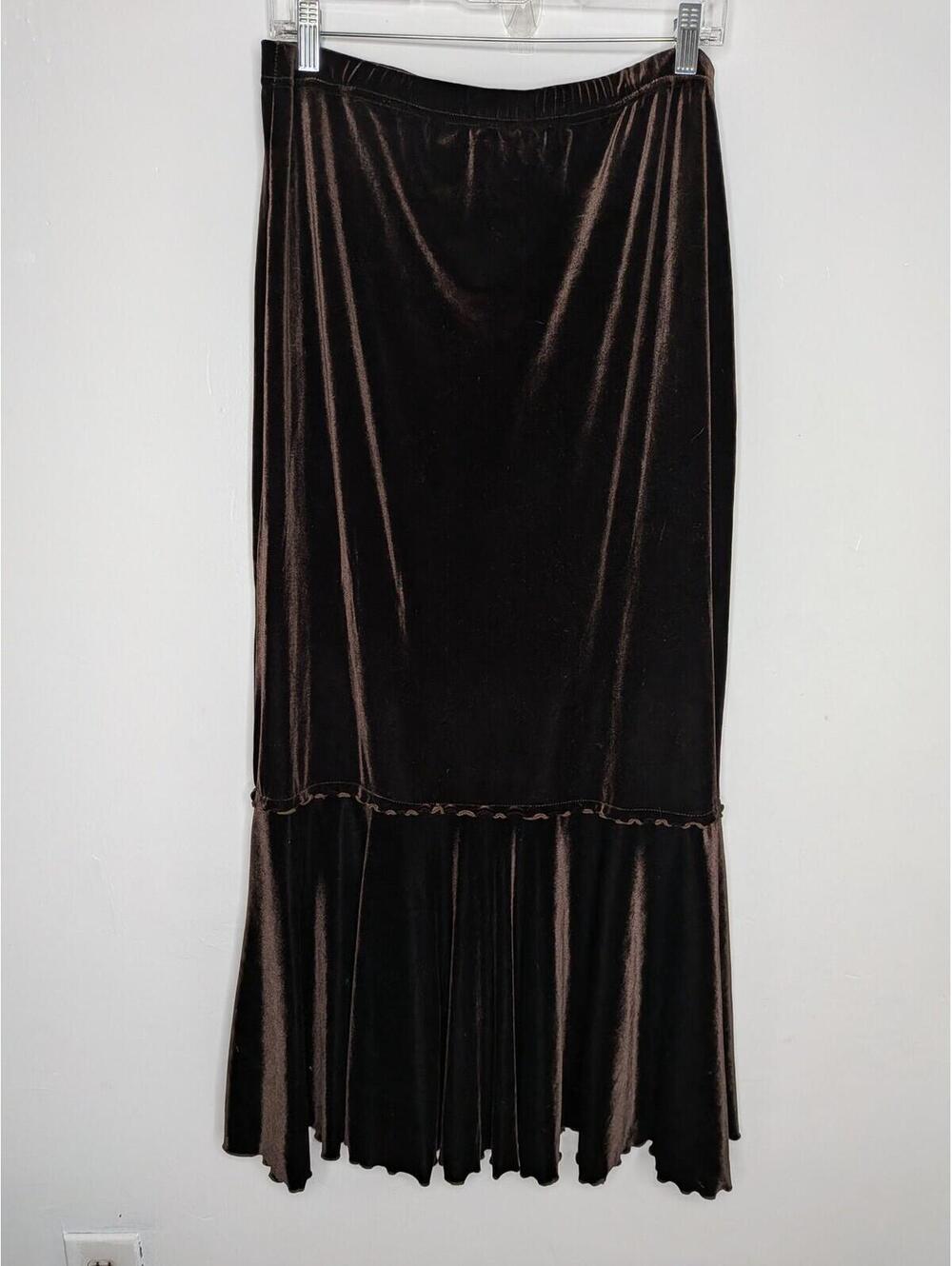 Clara Skirt Womens Plus 3X Brown Velvet Trumpet Ruffle Hem Long Formal